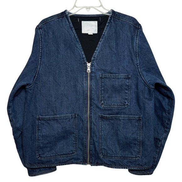 SOLD Zara Boxy Denim Zip Up Jacket Size Medium Blue Equestrian Classic Prep - Picture 2 of 9